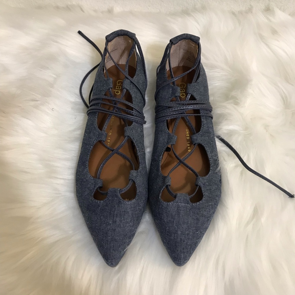 New Gap Denim Blue Lace Up Flats sz 6